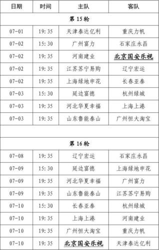 中超联赛赛程表2016